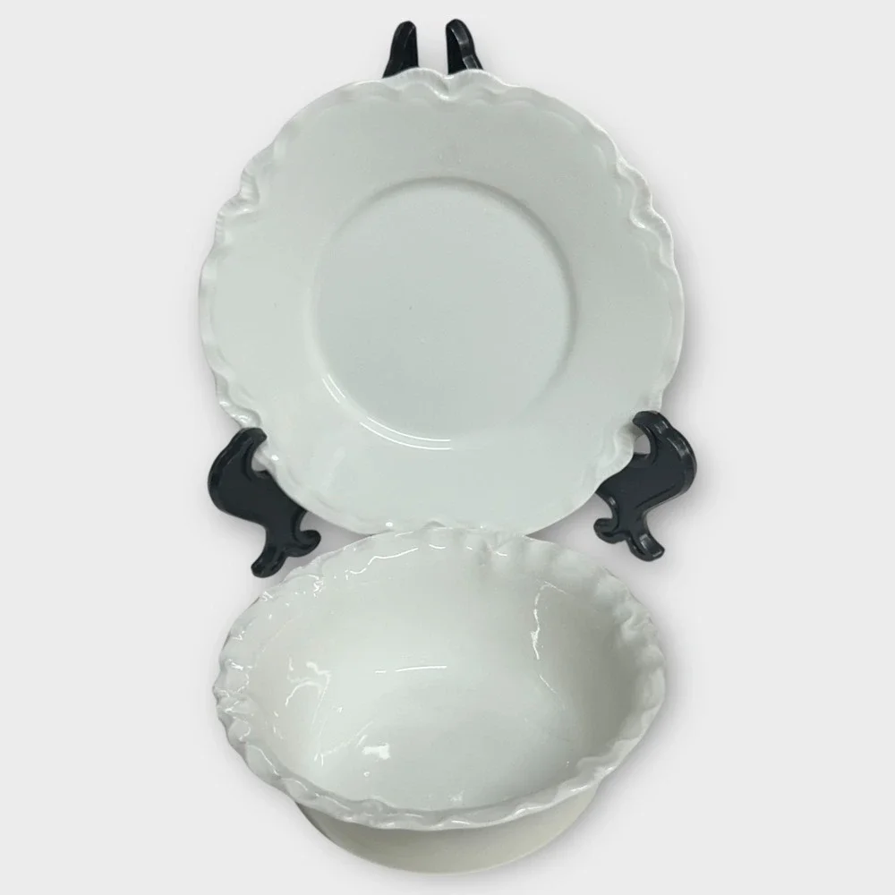 Haviland Limoges Schleiger 1 Ranson Ramekin Bowl & Saucer SET OF 2 White France‎